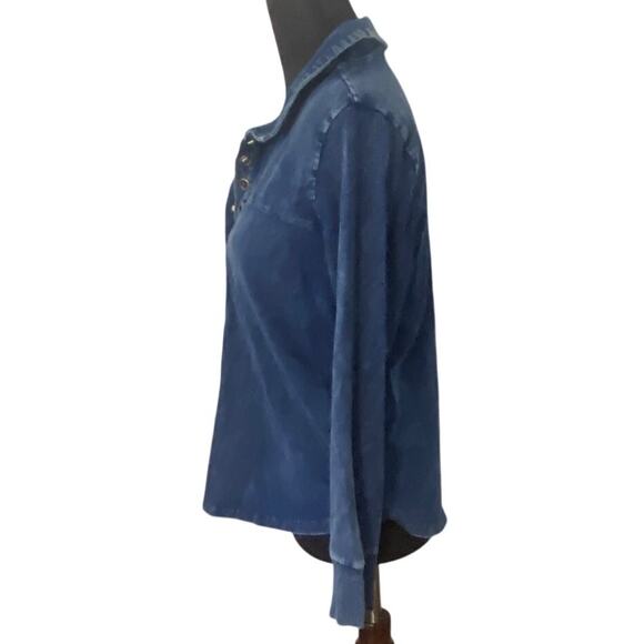 Soft‎ Surroundings Petite Denim Look Henley Top Blue Long Sleeve XS - Picture 3 of 7